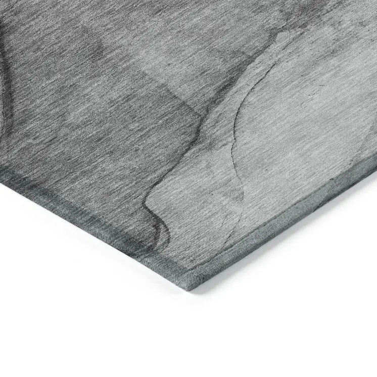 5' X 8' Gray Silver And Charcoal Abstract Washable Indoor Outdoor Area Rug