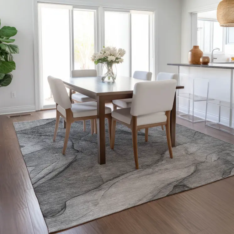 5' X 8' Gray Silver And Charcoal Abstract Washable Indoor Outdoor Area Rug