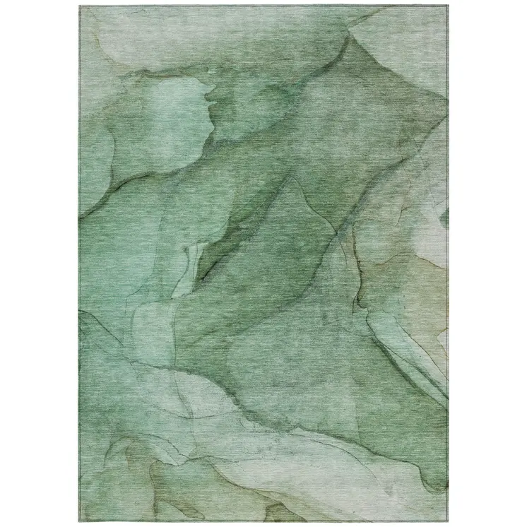 9' X 12' Green And Sage Abstract Washable Indoor Outdoor Area Rug