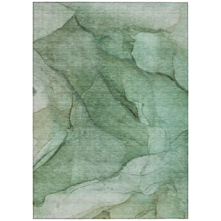 9' X 12' Green And Sage Abstract Washable Indoor Outdoor Area Rug