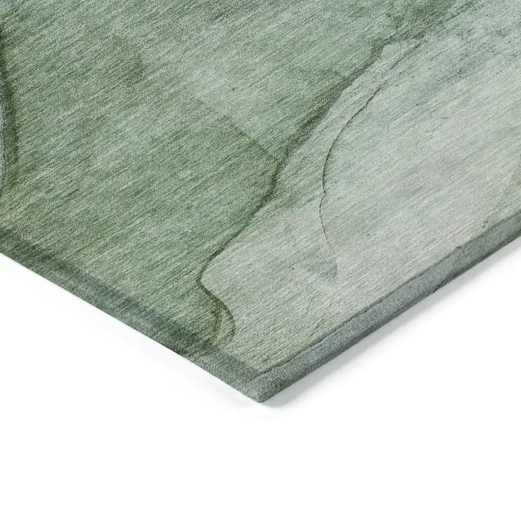 9' X 12' Green And Sage Abstract Washable Indoor Outdoor Area Rug