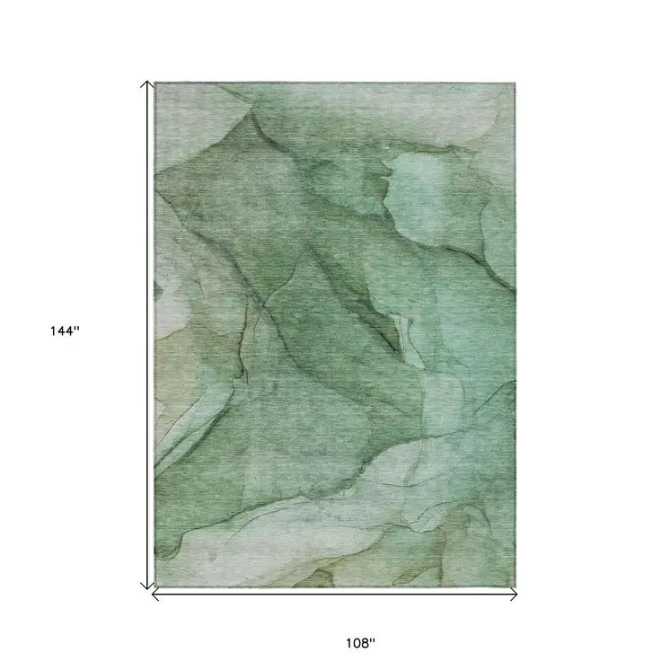 9' X 12' Green And Sage Abstract Washable Indoor Outdoor Area Rug