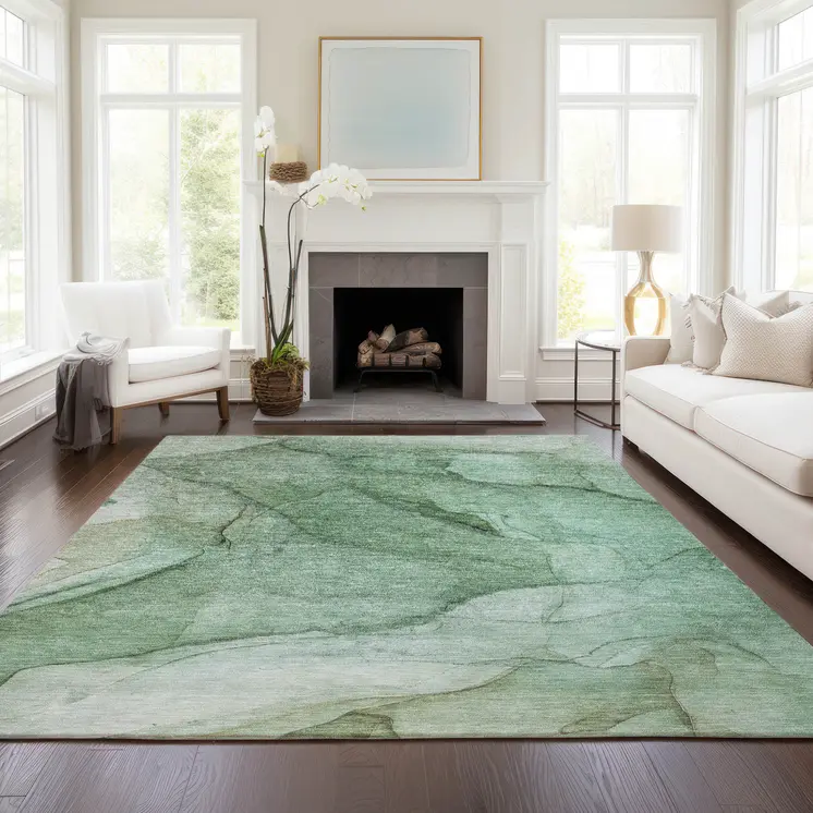 9' X 12' Green And Sage Abstract Washable Indoor Outdoor Area Rug