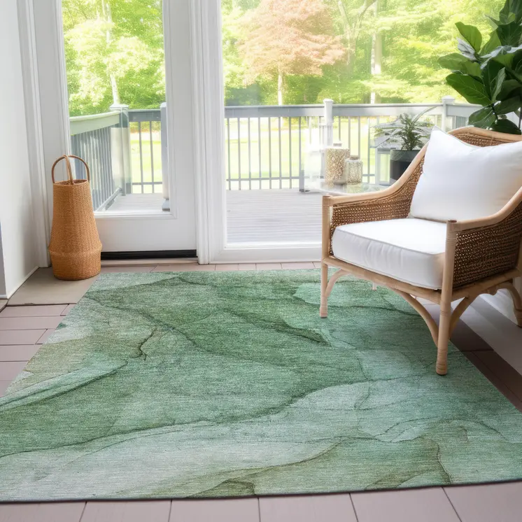9' X 12' Green And Sage Abstract Washable Indoor Outdoor Area Rug