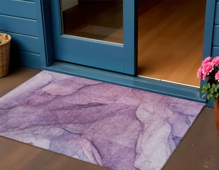 3' X 5' Purple Lilac And Lavender Abstract Washable Indoor Outdoor Area Rug
