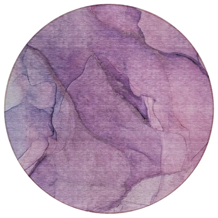 8' Purple Lilac And Lavender Round Abstract Washable Indoor Outdoor Area Rug