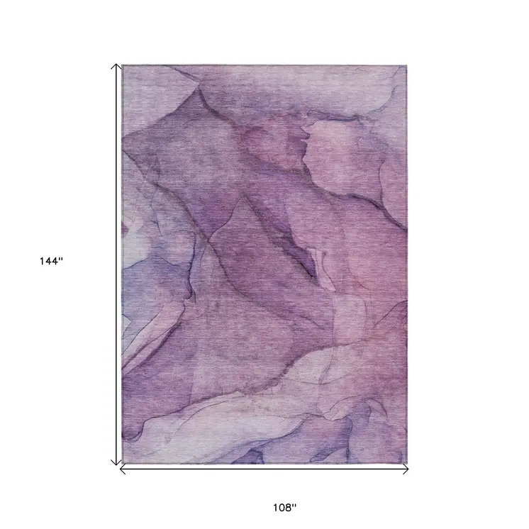 9' X 12' Purple Lilac And Lavender Abstract Washable Indoor Outdoor Area Rug