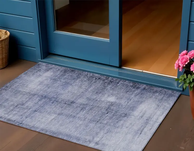 3' X 5' Navy Blue And Sky Blue Abstract Washable Indoor Outdoor Area Rug