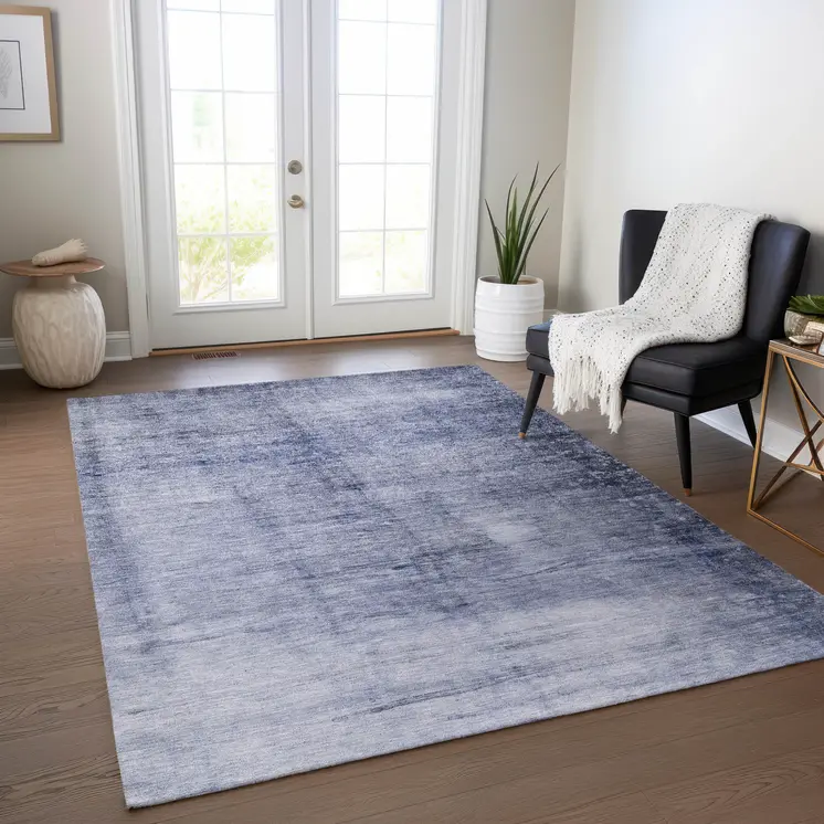 3' X 5' Navy Blue And Sky Blue Abstract Washable Indoor Outdoor Area Rug
