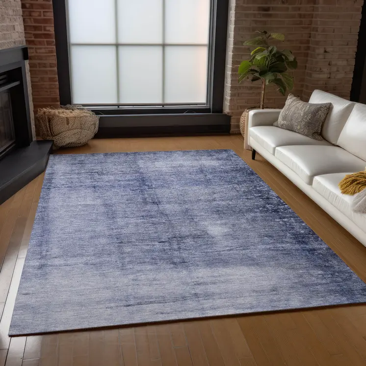 3' X 5' Navy Blue And Sky Blue Abstract Washable Indoor Outdoor Area Rug