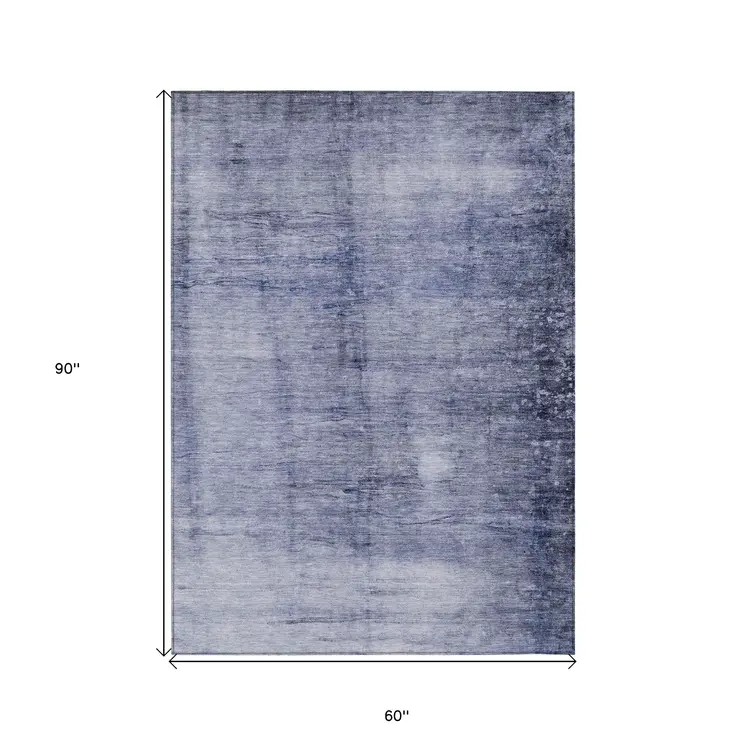 5' X 8' Navy Blue And Sky Blue Abstract Washable Indoor Outdoor Area Rug