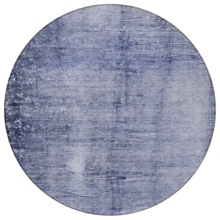 8' Navy Blue And Sky Blue Round Abstract Washable Indoor Outdoor Area Rug