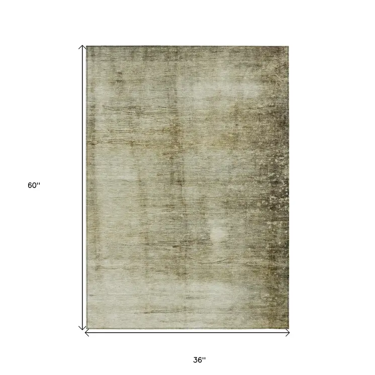 3' X 5' Taupe Beige And Chocolate Abstract Washable Indoor Outdoor Area Rug