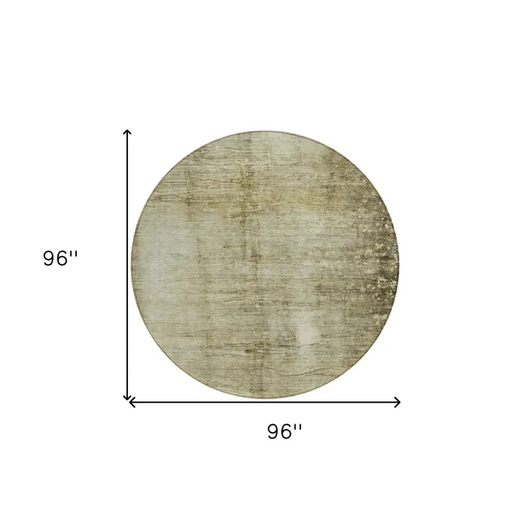 8' Taupe Beige And Chocolate Round Abstract Washable Indoor Outdoor Area Rug