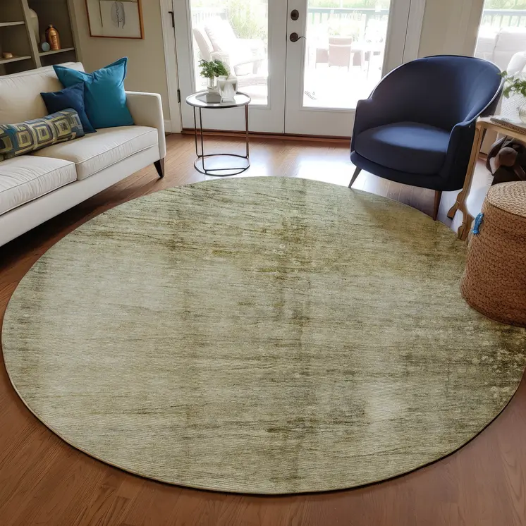 8' Taupe Beige And Chocolate Round Abstract Washable Indoor Outdoor Area Rug