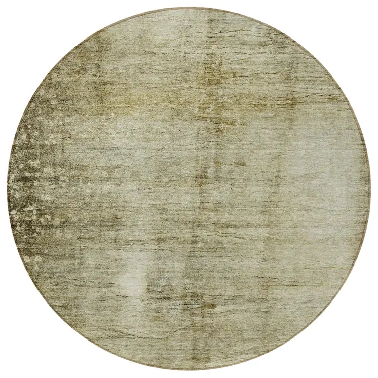8' Taupe Beige And Chocolate Round Abstract Washable Indoor Outdoor Area Rug