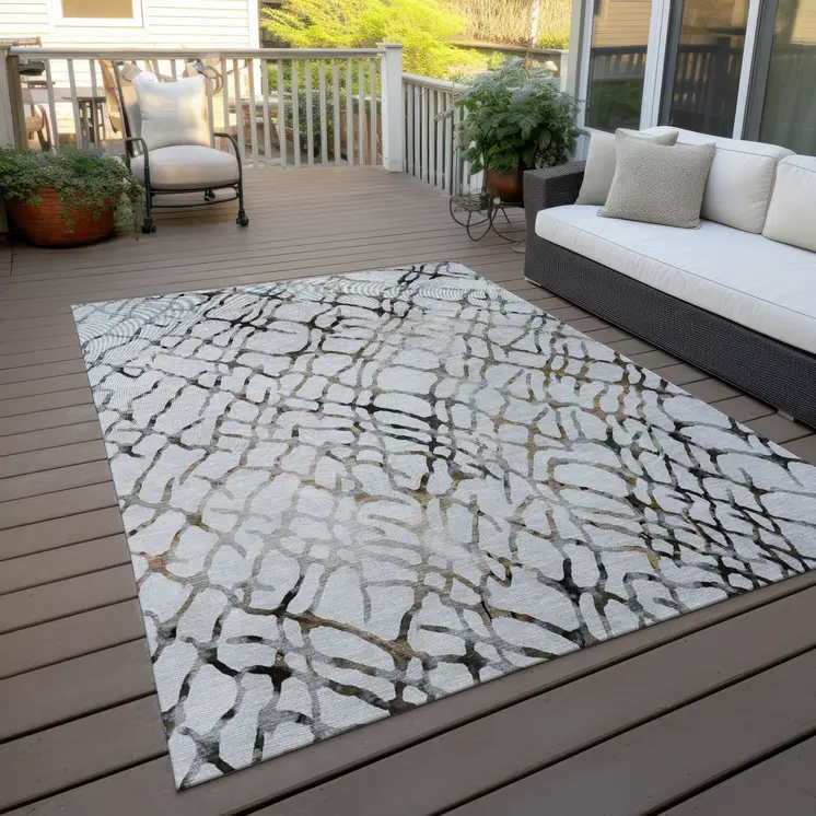 3' X 5' Silver Gray And Charcoal Abstract Washable Indoor Outdoor Area Rug