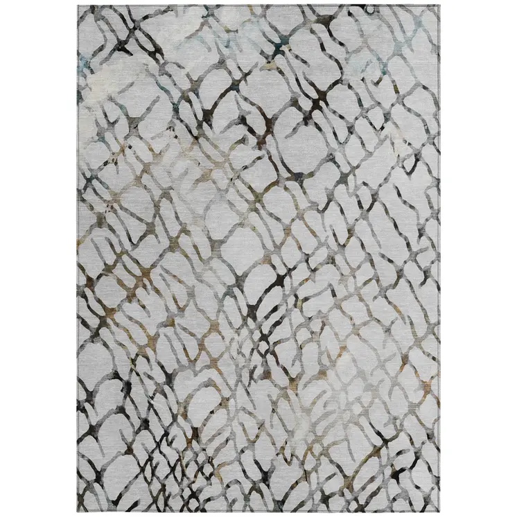 5' X 8' Silver Gray And Charcoal Abstract Washable Indoor Outdoor Area Rug