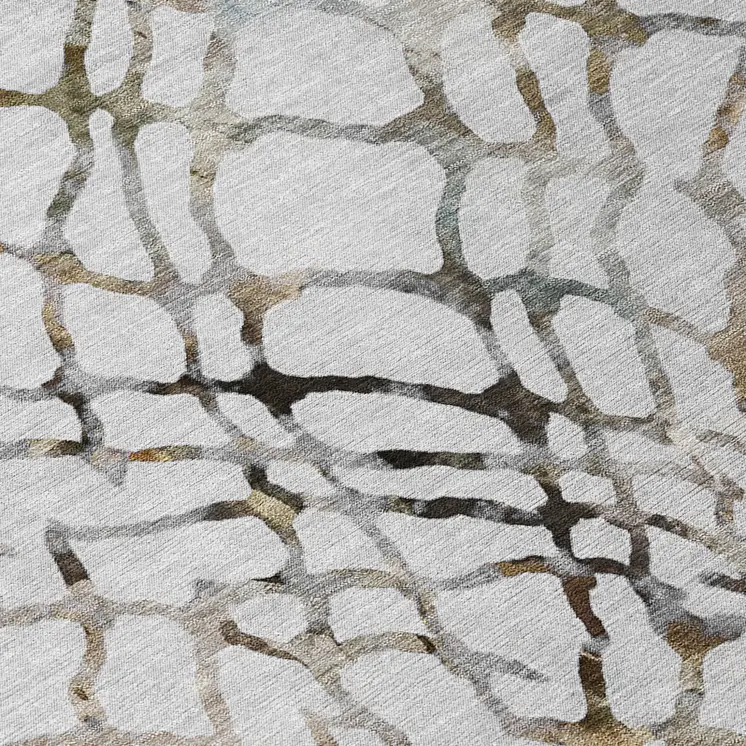 8' Silver Gray And Charcoal Round Abstract Washable Indoor Outdoor Area Rug