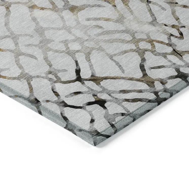 9' X 12' Silver Gray And Charcoal Abstract Washable Indoor Outdoor Area Rug