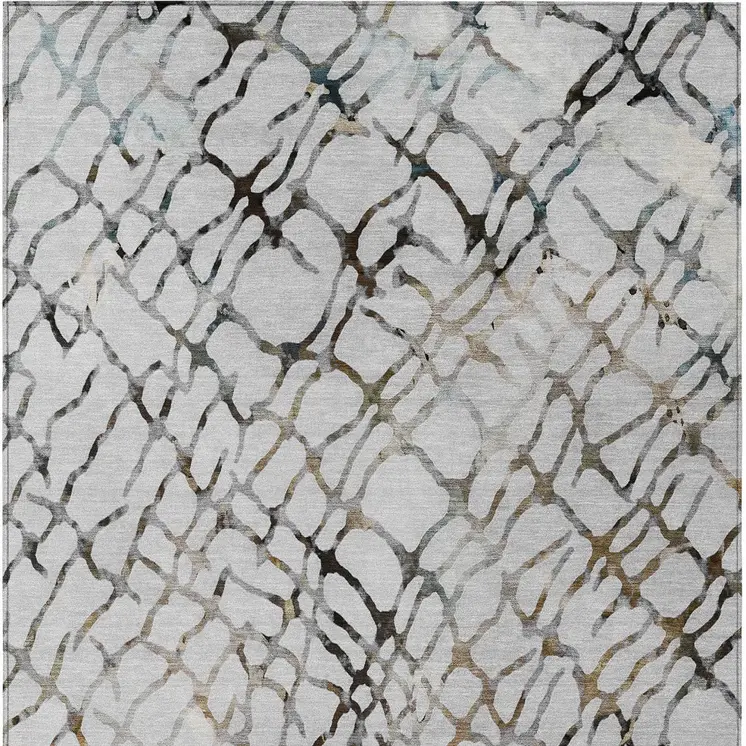 10' X 14' Silver Gray And Charcoal Abstract Washable Indoor Outdoor Area Rug