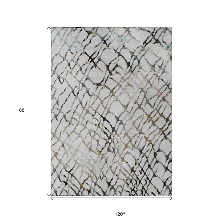 10' X 14' Silver Gray And Charcoal Abstract Washable Indoor Outdoor Area Rug