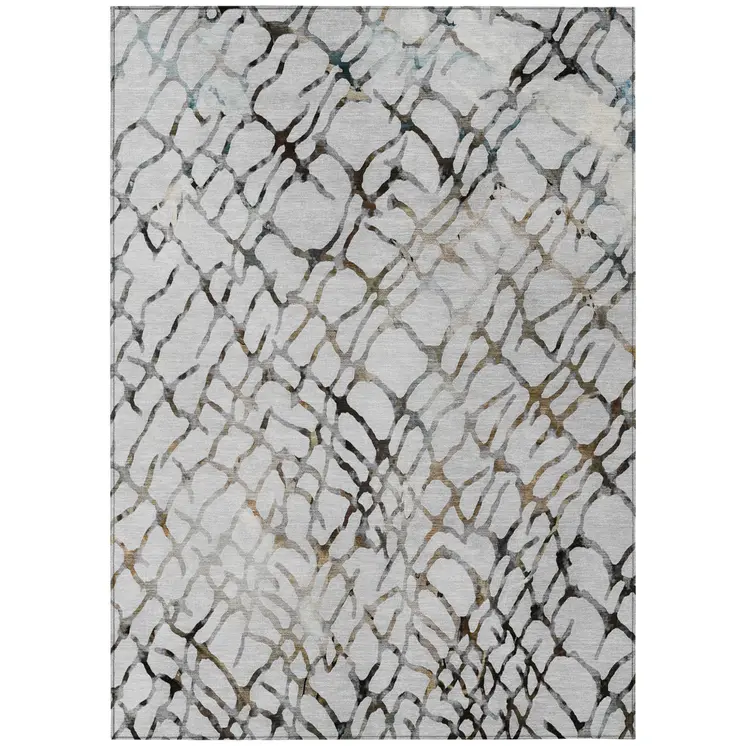 10' X 14' Silver Gray And Charcoal Abstract Washable Indoor Outdoor Area Rug