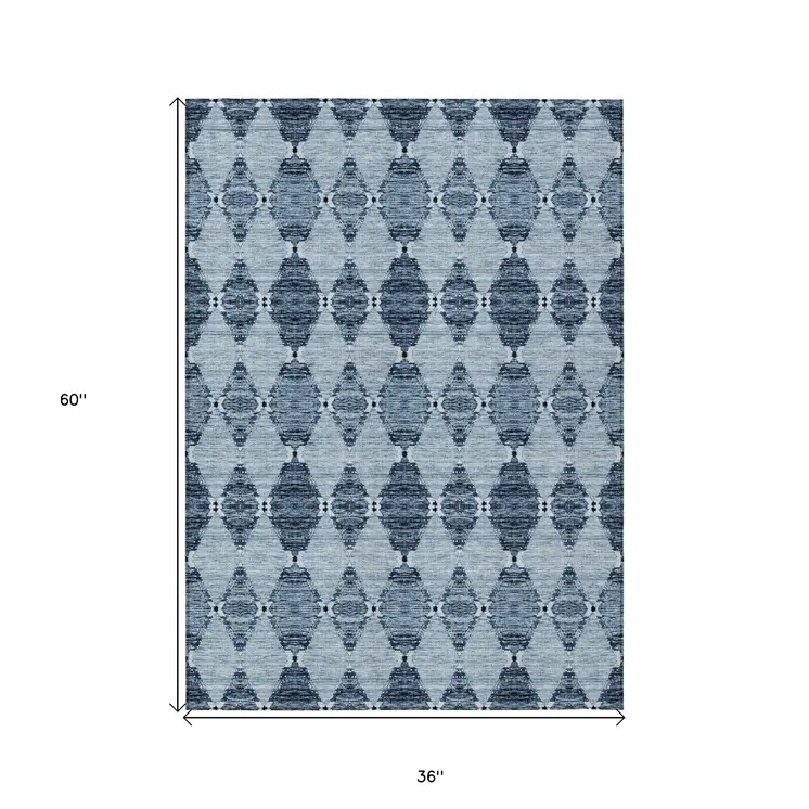 3' X 5' Navy Blue And Denim Blue Moroccan Washable Indoor Outdoor Area Rug