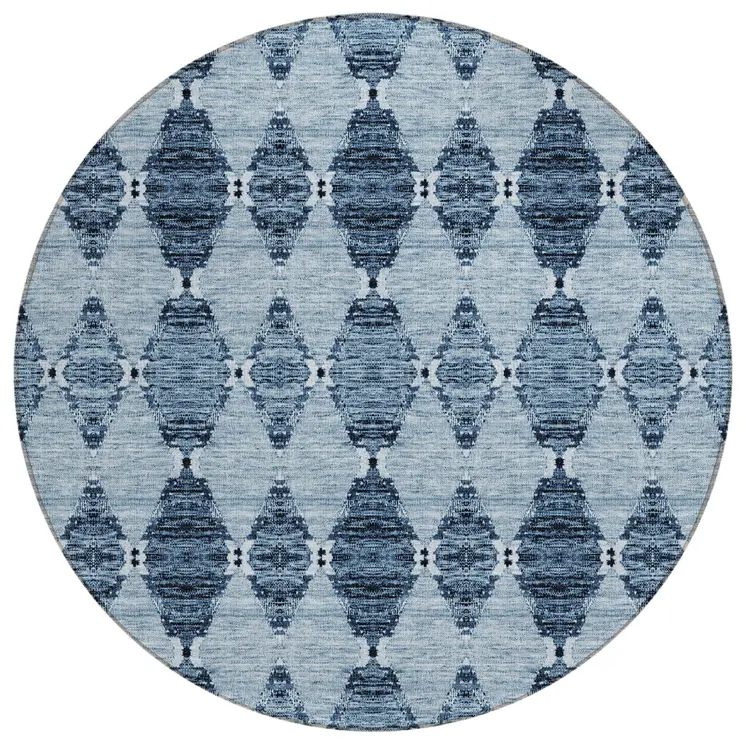 8' Navy Blue And Denim Blue Round Moroccan Washable Indoor Outdoor Area Rug