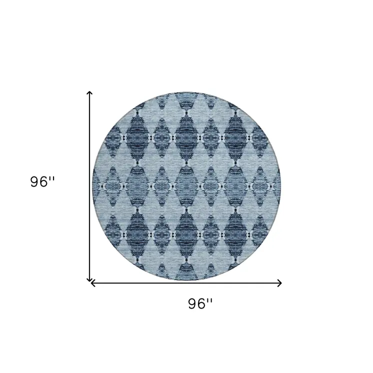 8' Navy Blue And Denim Blue Round Moroccan Washable Indoor Outdoor Area Rug