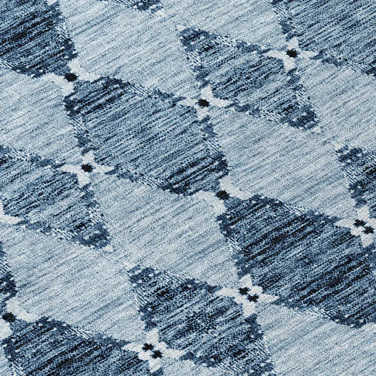 8' Navy Blue And Denim Blue Round Moroccan Washable Indoor Outdoor Area Rug