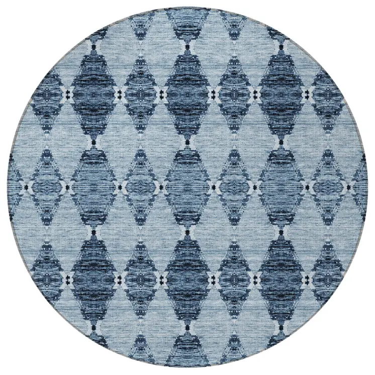 8' Navy Blue And Denim Blue Round Moroccan Washable Indoor Outdoor Area Rug