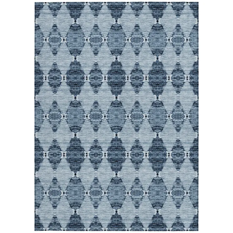 8' X 10' Navy Blue And Denim Blue Moroccan Washable Indoor Outdoor Area Rug