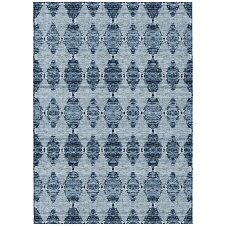 8' X 10' Navy Blue And Denim Blue Moroccan Washable Indoor Outdoor Area Rug