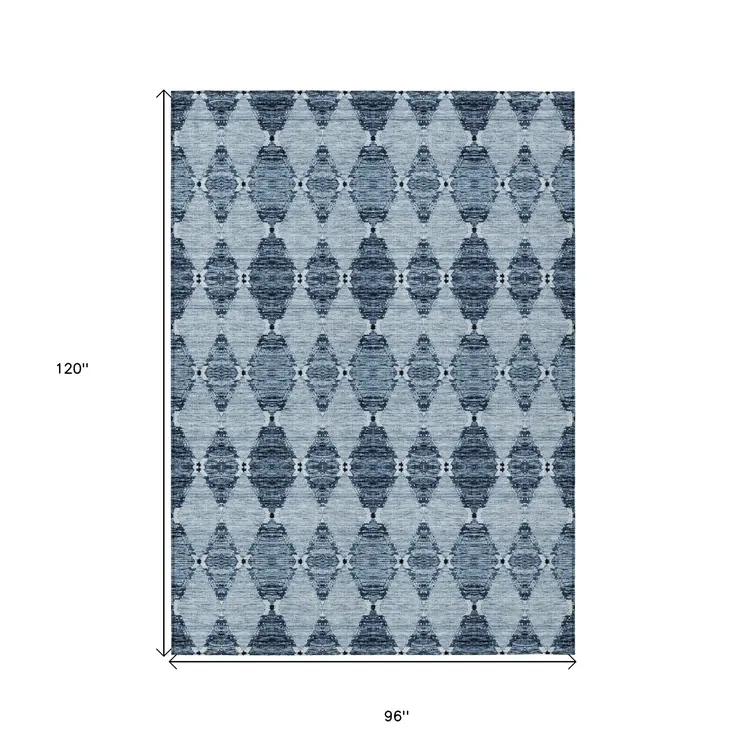 8' X 10' Navy Blue And Denim Blue Moroccan Washable Indoor Outdoor Area Rug
