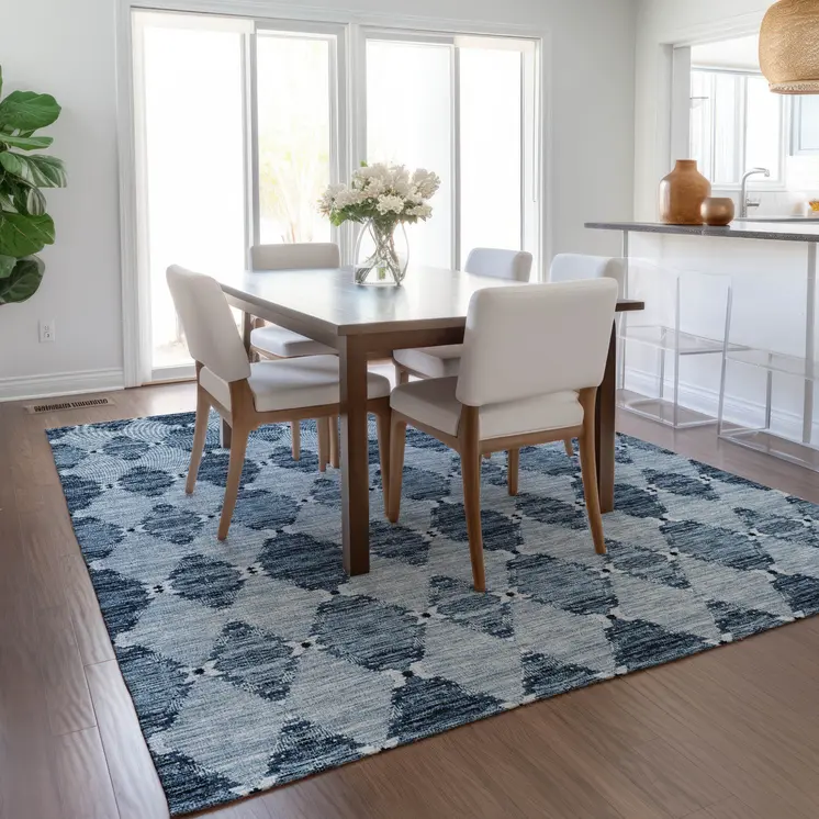 8' X 10' Navy Blue And Denim Blue Moroccan Washable Indoor Outdoor Area Rug