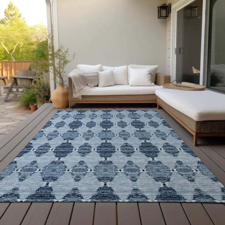 8' X 10' Navy Blue And Denim Blue Moroccan Washable Indoor Outdoor Area Rug