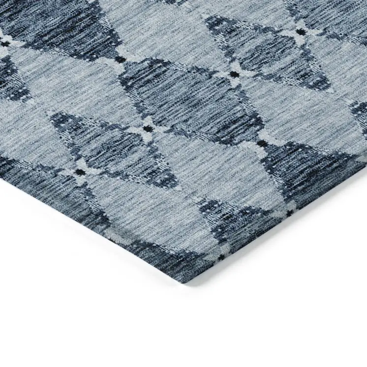 9' X 12' Navy Blue And Denim Blue Moroccan Washable Indoor Outdoor Area Rug