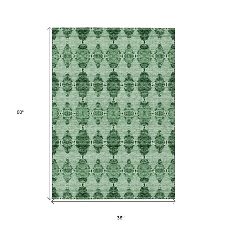 3' X 5' Emerald And Green Moroccan Washable Indoor Outdoor Area Rug