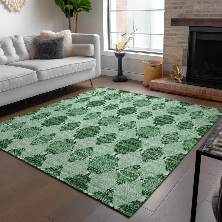 3' X 5' Emerald And Green Moroccan Washable Indoor Outdoor Area Rug