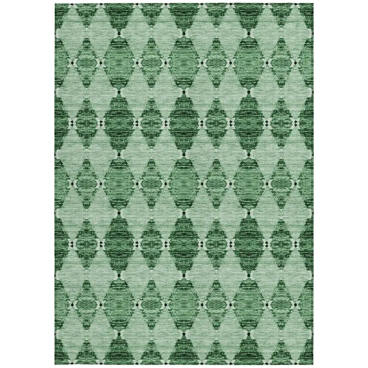 5' X 8' Emerald And Green Moroccan Washable Indoor Outdoor Area Rug