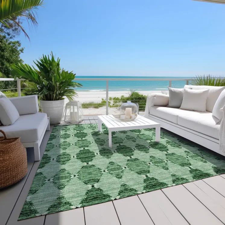 5' X 8' Emerald And Green Moroccan Washable Indoor Outdoor Area Rug