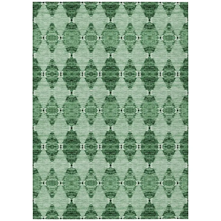 5' X 8' Emerald And Green Moroccan Washable Indoor Outdoor Area Rug