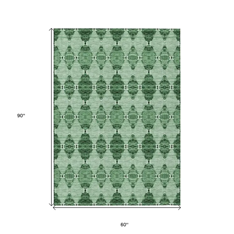 5' X 8' Emerald And Green Moroccan Washable Indoor Outdoor Area Rug