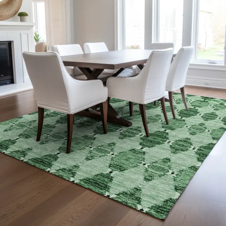 5' X 8' Emerald And Green Moroccan Washable Indoor Outdoor Area Rug