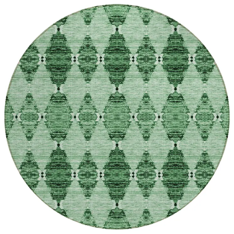 8' Emerald And Green Round Moroccan Washable Indoor Outdoor Area Rug