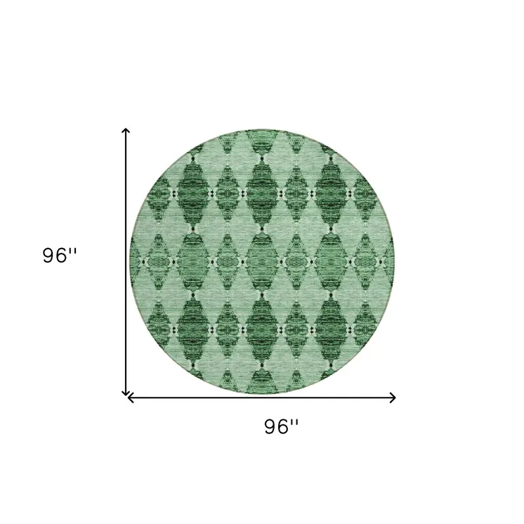 8' Emerald And Green Round Moroccan Washable Indoor Outdoor Area Rug