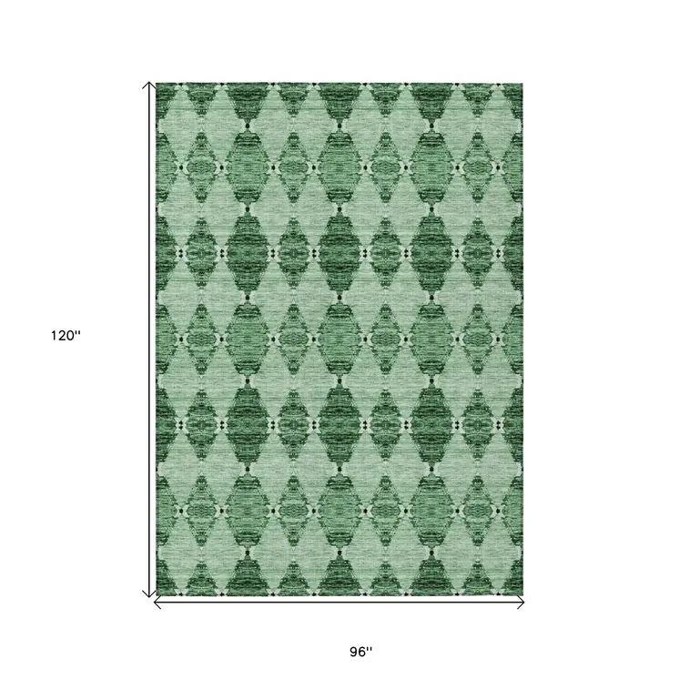 8' X 10' Emerald And Green Moroccan Washable Indoor Outdoor Area Rug