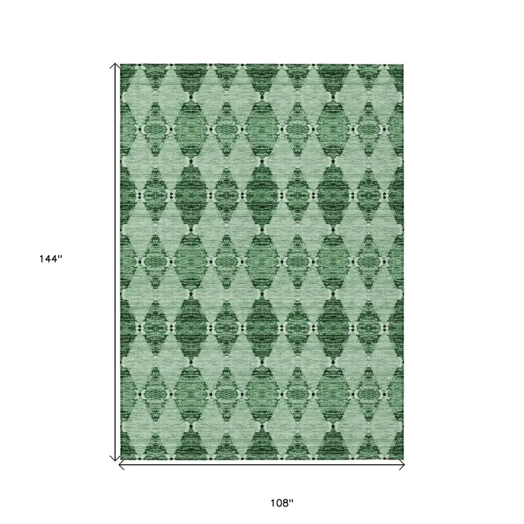 9' X 12' Emerald And Green Moroccan Washable Indoor Outdoor Area Rug