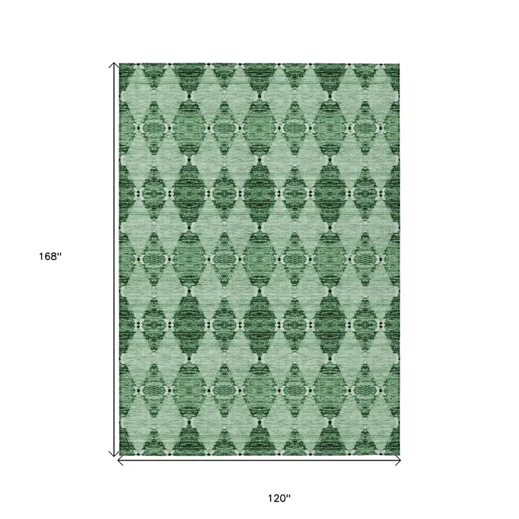10' X 14' Emerald And Green Moroccan Washable Indoor Outdoor Area Rug